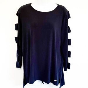 ANNE KLEIN Navy Blue Long Sleeve Blouse With Arm Cut Outs Size Large